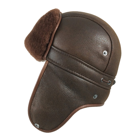 Shearling Sheepskin Biker Trapper Winter Fur Hat